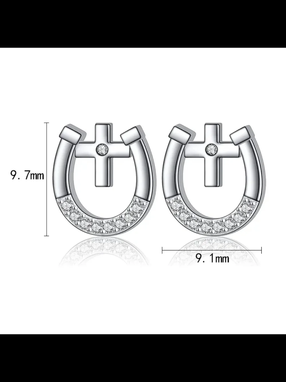Silver Cross Horseshoe Stud Earrings - Elegant Women's Jewelry